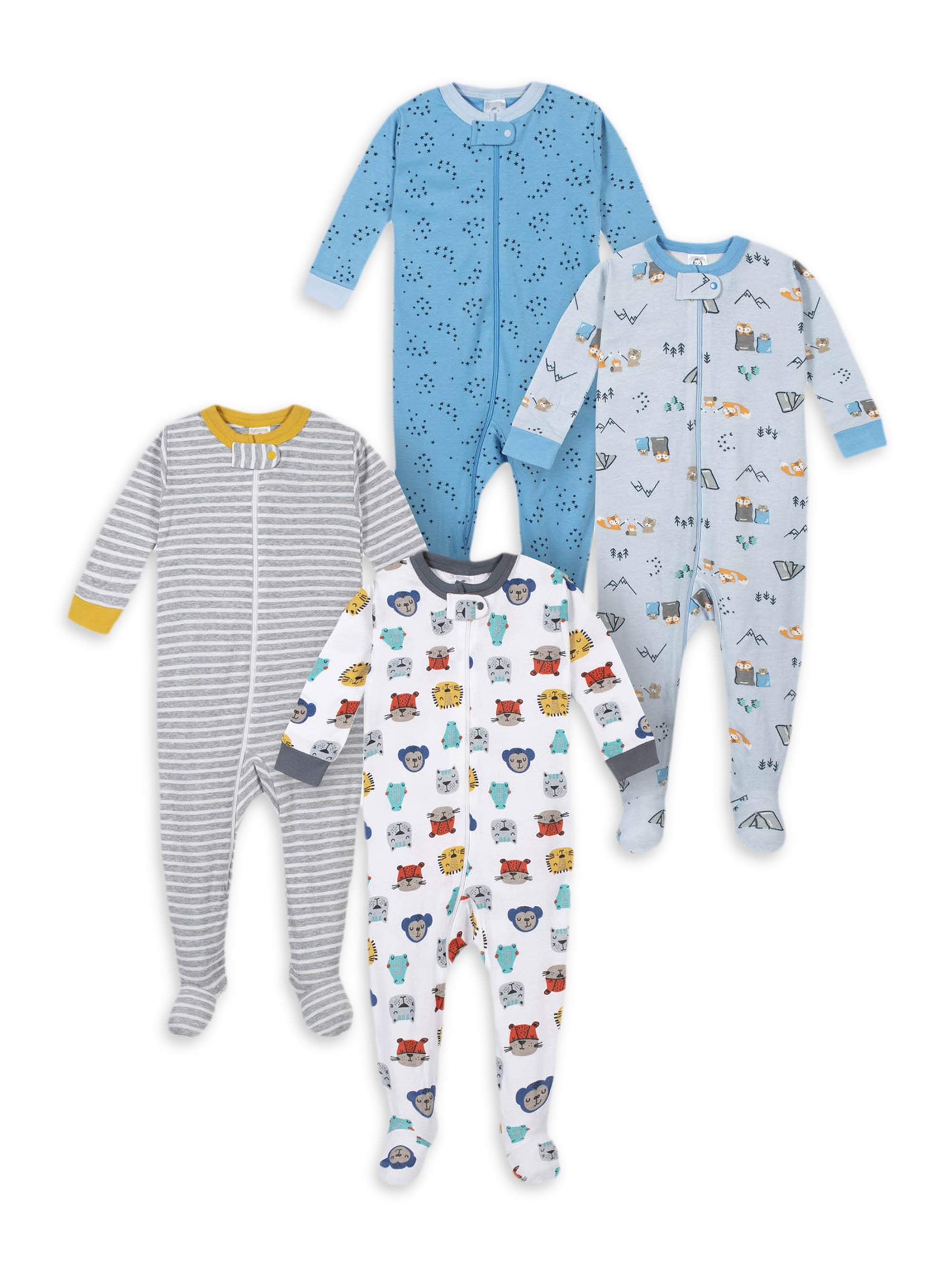 Gerber Baby Boys Snug Fit Cotton Footed One-Piece Pajamas, 4-Pack ...