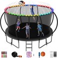 thumbnail image 1 of Jump Into Fun Trampoline 14FT, 1400LBS Trampoline for Kids and Adults with Enclosure, Basketball Hoop, Wind Stakes, LED light, Sprinkler and Socks, Outdoor Galvanized Full Spray Round Trampoline, 1 of 7