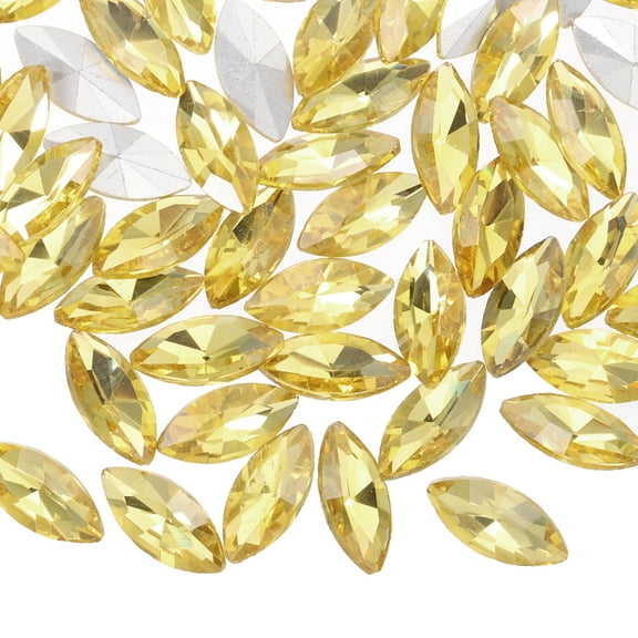 Uxcell 100Pcs Horse Eye Shape Rhinestones Glass Point Back Beads for Jewelry Making Gold