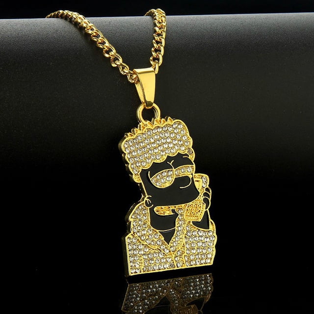 Collar de estilo hip hop con gafas de sol para hombre, colgante de rap punk Simpson con gotas de aceite y diamantes