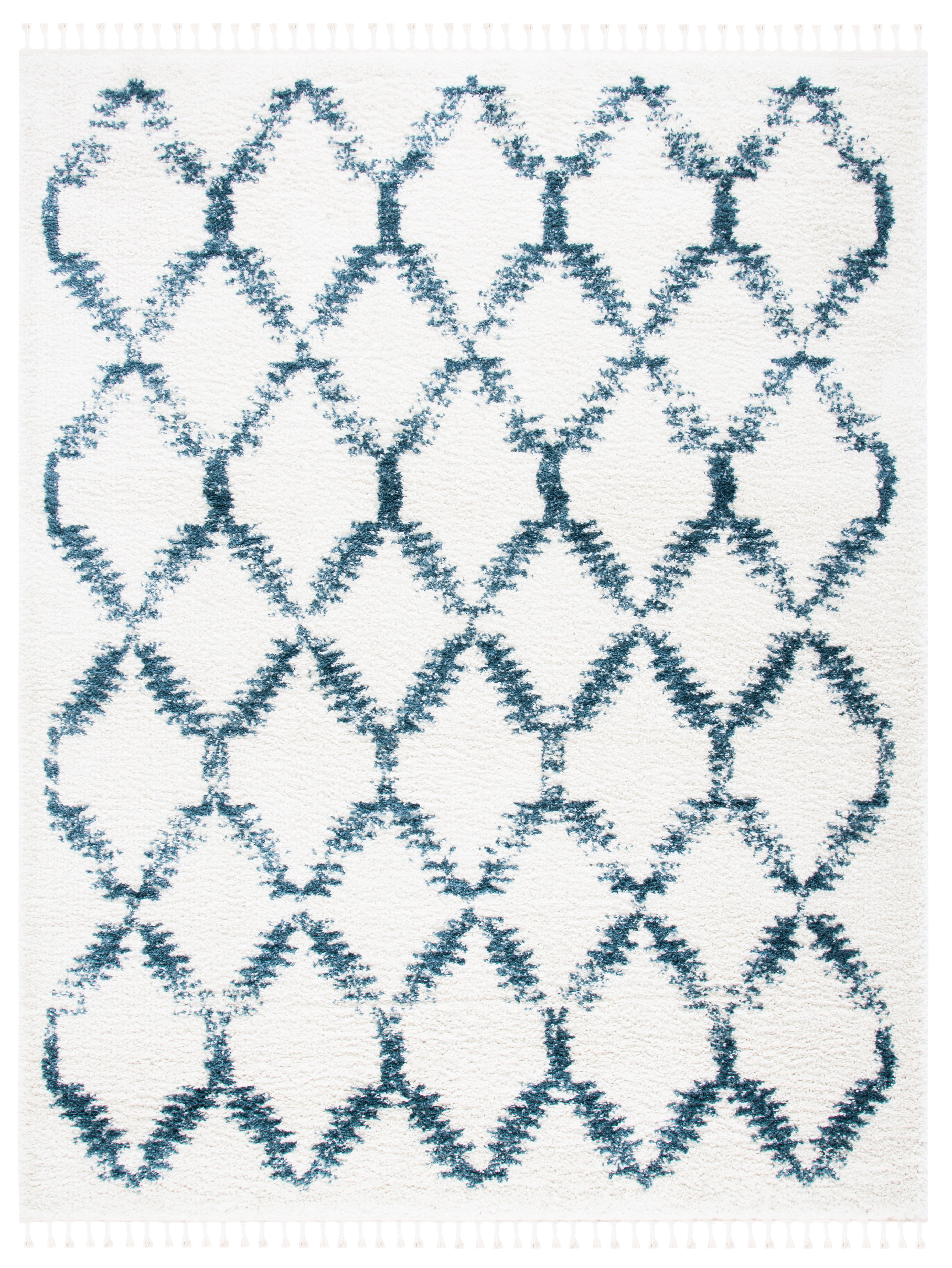 SAFAVIEH Berber Fringe Amable Geometric Shag Area Rug, Cream/Blue, 9' x 12'