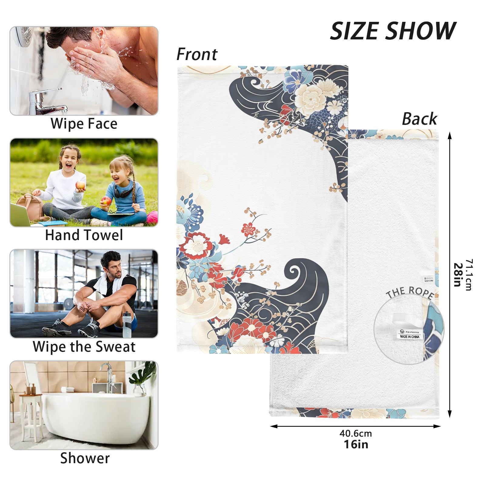 Chinese Arabesque Hand Towels Cotton Bath Towels Large Face Towels Absorbent for Bathroom 2 Packs