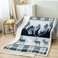 thumbnail image 2 of Elk Deer Blanket Blue Buffalo Plaid Throw Blanket 60"x80",Christmas Moose Reindeer Fleece Blanket Rustic Pine Trees Woodland Wildlife Blankets,Grid Lattice Farmhouse Decor, 2 of 6