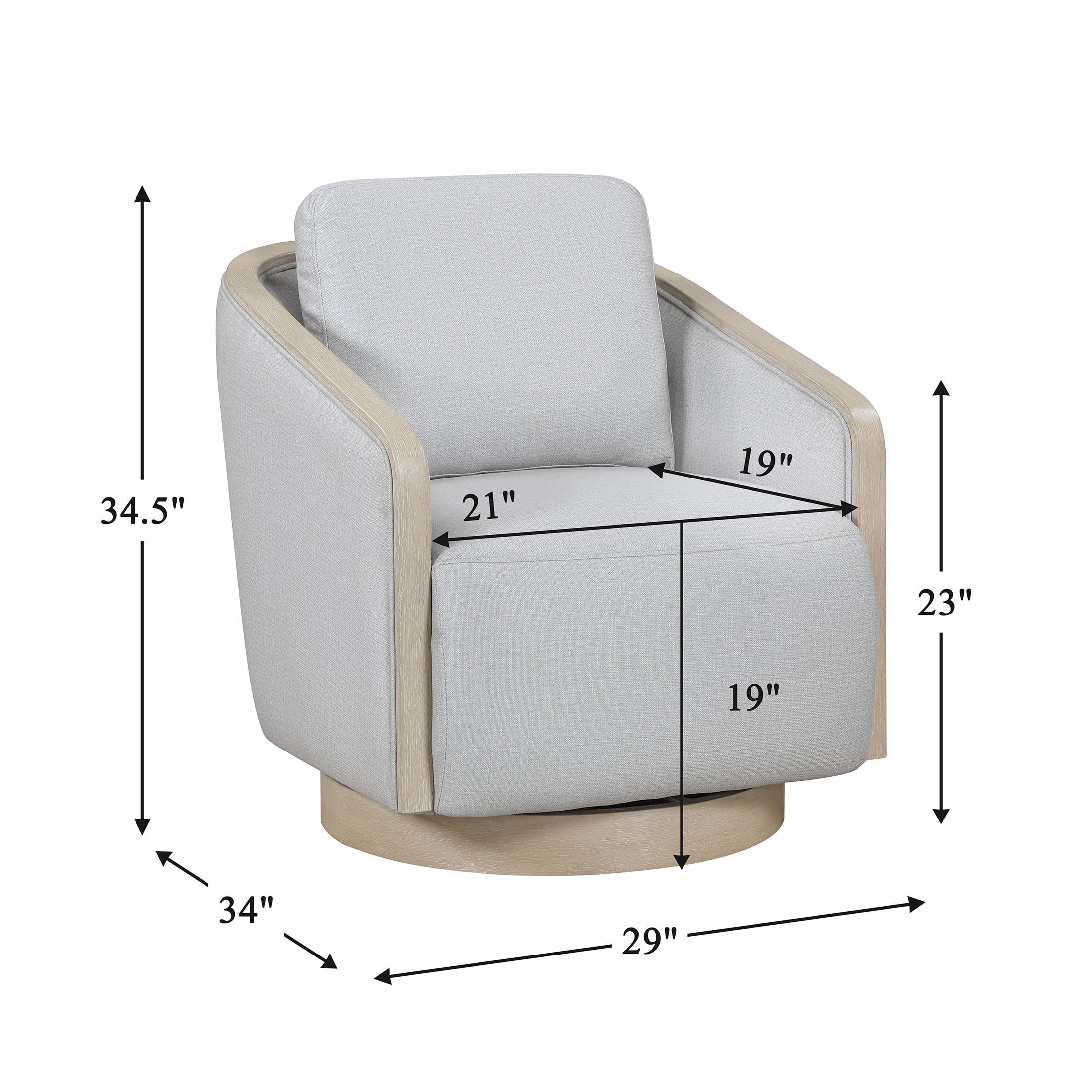 OakvillePark Fablemist Swivel Chair with Textured Gray Fabric and Light Oak Wood