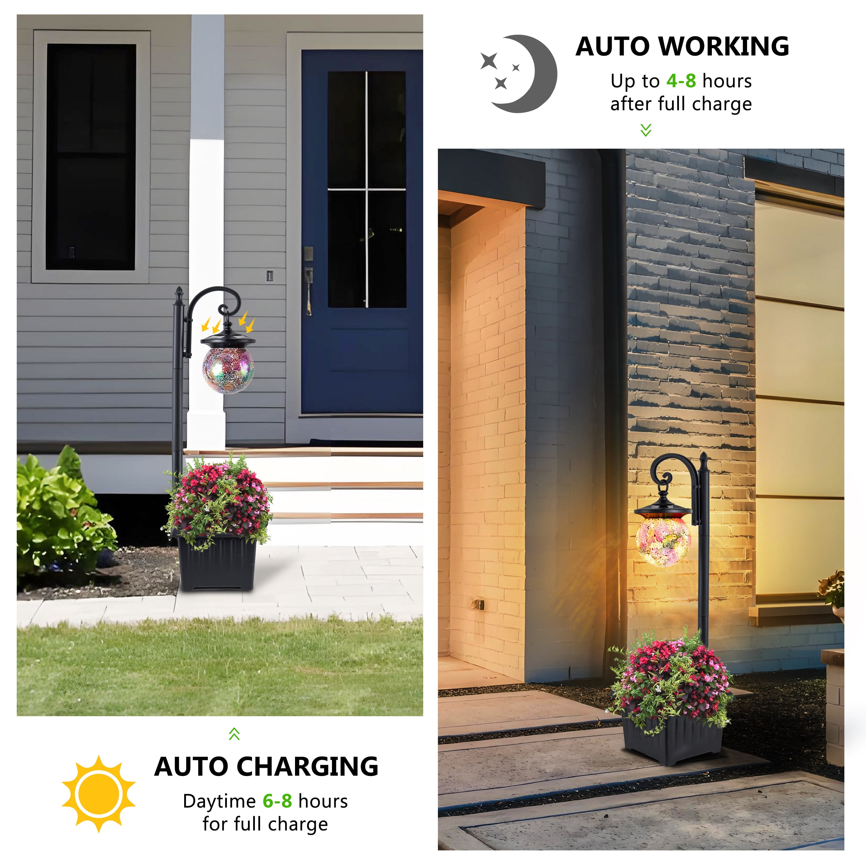 C Cattleya Solar Outdoor Post Light with Planter and Mosaic Glass Shade