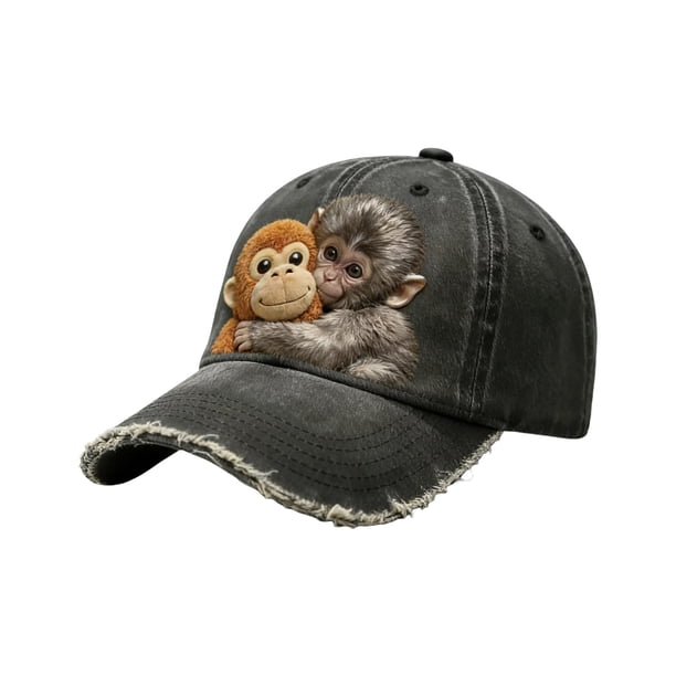 Gorra de béisbol de poliéster con gráfico de macaco, correa trasera ajustable, visera curvada y protección solar para hombres y mujeres, para exterior y todas las estaciones