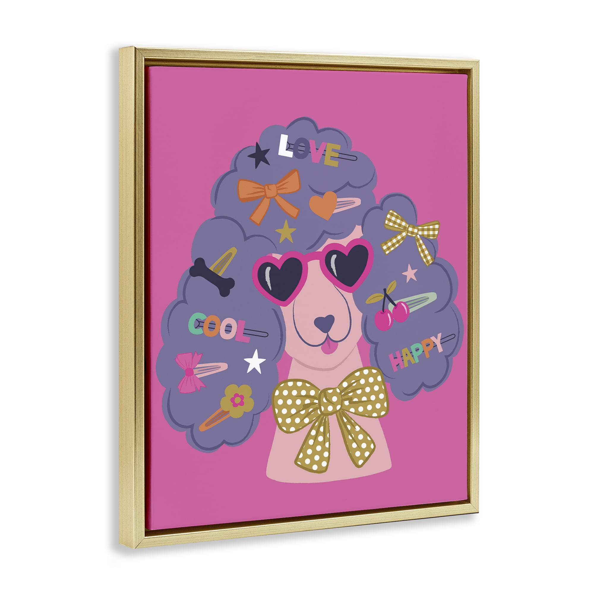Stupell Industries Poodle with Hair Baubles Animals Painting Gold Floater Framed Canvas Art Print Wall Art, 17 x 21