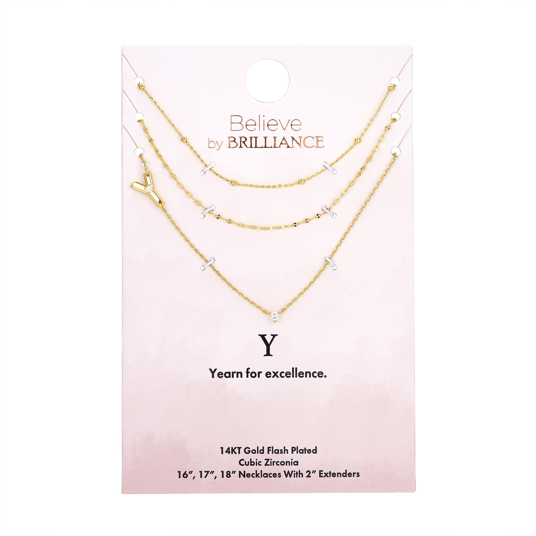 Believe by Brilliance Y Triple Chain Initial Necklace Set in 14KT Gold Flash Plated Brass