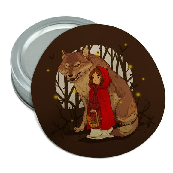 Little Red Riding Hood With Wolf In Woods Round Rubber Non-Slip Jar Gripper Lid Opener