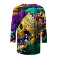 thumbnail image 4 of YUGYXL Plus Size 3/4 Sleeve Shirts for Women Mardi Gras Mask Graphic Loose Clothes Lounge Crew Neck Soft Tunic Blouse Celebration Party Tees Sales, 4 of 5
