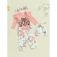 thumbnail image 3 of FEORJGP Infant Baby Girls 4PCS Flower Casual Sets 0 3M 6M Newborn Long Sleeve Jumpsuits O Neck Bodysuits Letter Print Rompers Elastic Waist Trousers FCute Sweet Daily Clothes for Spring Fall, 3 of 9