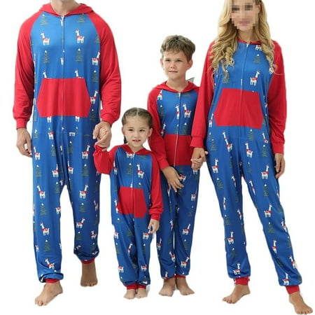 

Matching Family Christmas Pajamas Sets Xmas Moose Fairy Printed Onesie Hooded Jumpsuit One-Piece Pjs Sleepwear