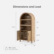 mopio Lauren 77.4 Tall Arched Cabinet, 5-Tier Arched Bookcase with Doors and Adjustable Shelves, Arched Bookshelf with Storage, Kitchen Pantry Cabinet, Wooden Storage Cabinet for Living Room (Oak)
