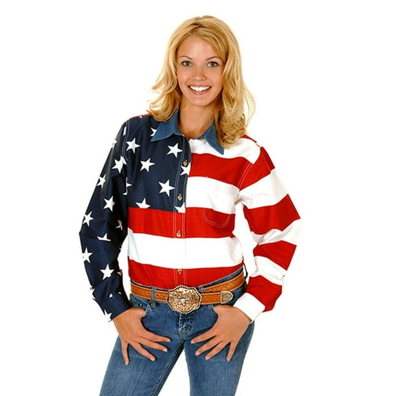 Roper Western Shirt Womens L/S USA Flag Red 03-050-0185-0101 RE