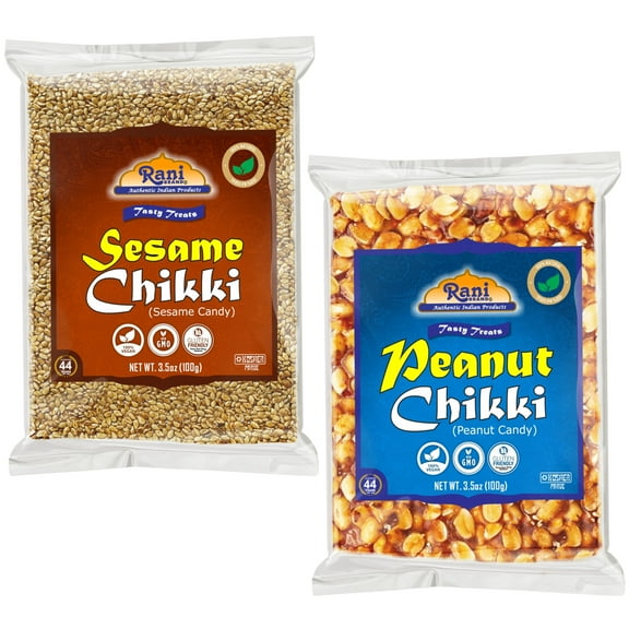 Rani Peanut & Sesame Chikki (Brittle Candy) 100g (3.5oz) x Pack of 2 ~ All Natural | Vegan | No colors | Gluten Friendly | Kosher | Indian Origin