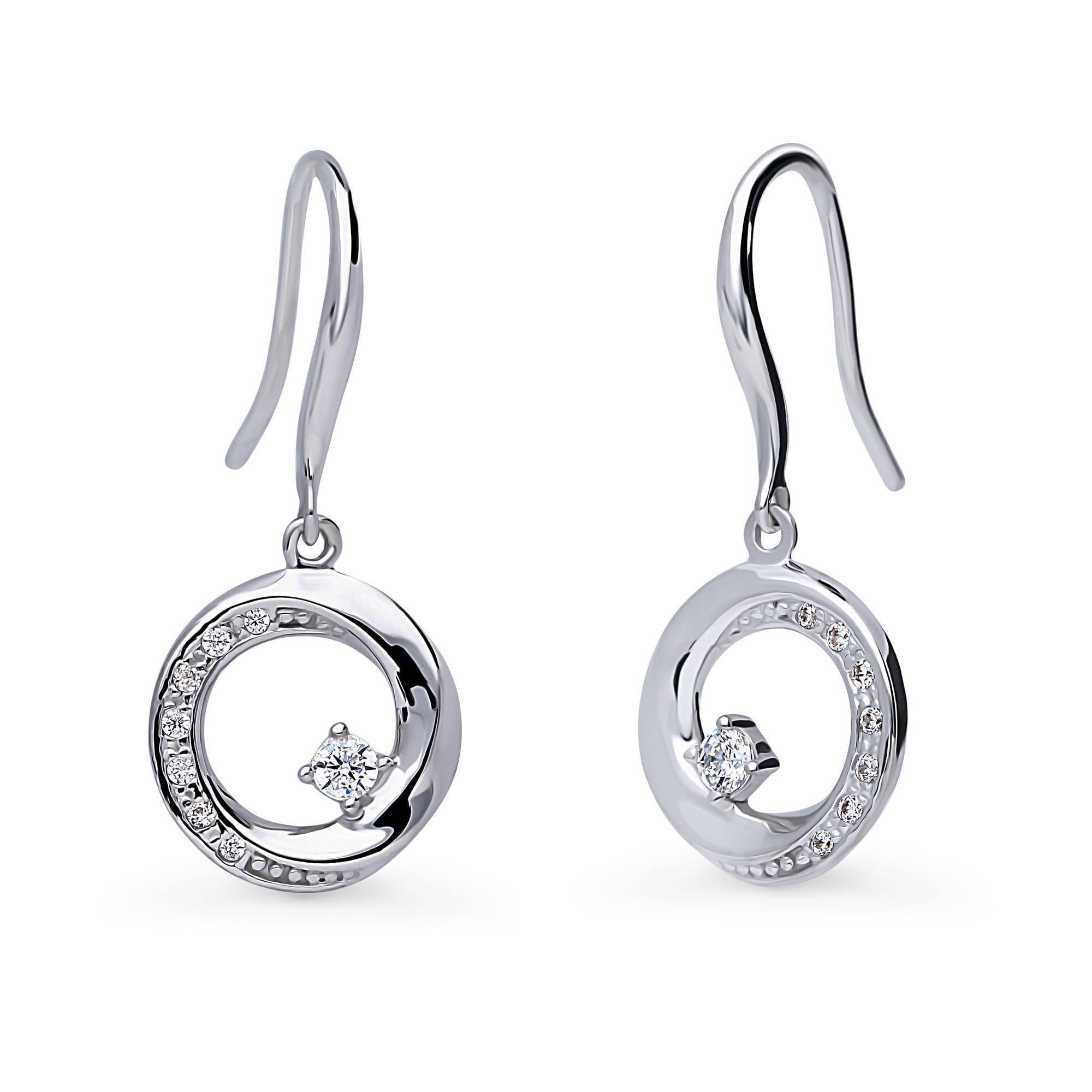 Sterling Silver Rhodium-plated 8mm Round Cubic Zirconia Post Earrings With Circle Jackets 