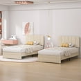 thumbnail image 5 of VECELO Upholstered Platform Bed Frame with Storage Drawers, Twin Size Bed Frame with Adjustable Headboard, No Box Spring Needed, Beige, 5 of 7