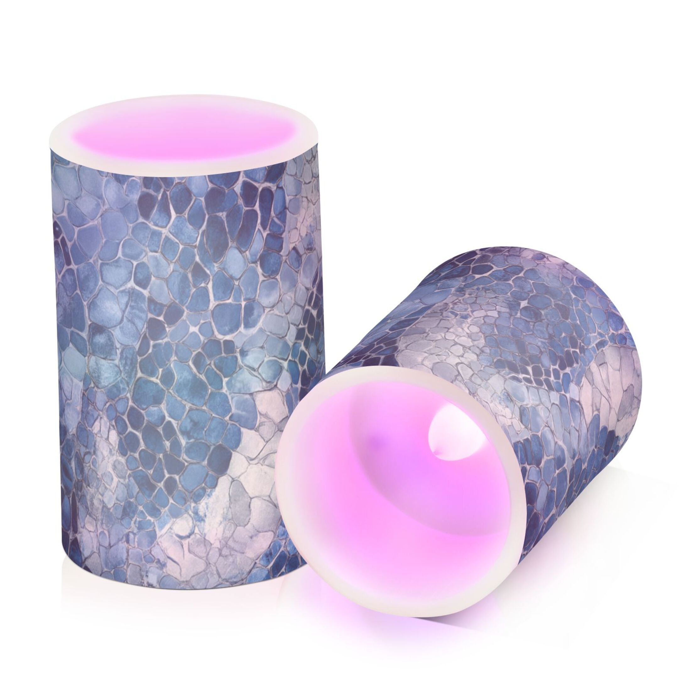 Blue Snake Skin Vintage Flickering Flameless Candles LED Tealight Battery Operated with Remote Set of 2 Holiday Decor Ornaments