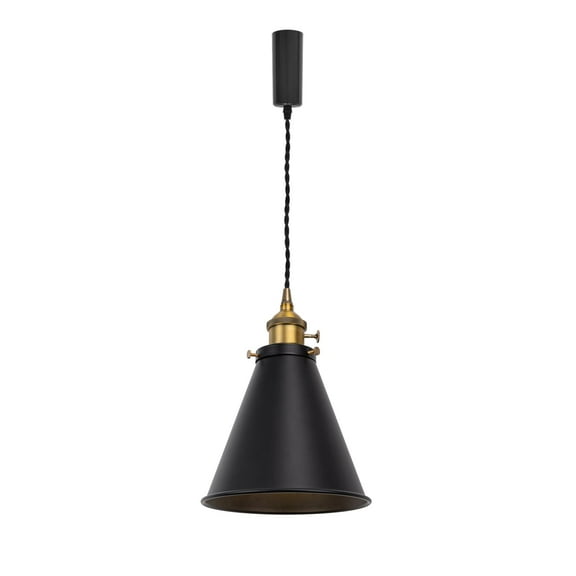 KAYYELAMP 1 Pcs H-Type Track Lamp Adjusted Cord Black Cone Metal Shade Brass Finish Switch Base Retro Design Pendant Light for Kitchen Farmhouse Living Space Loft(No Bulb, Track)