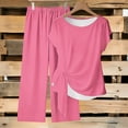 thumbnail image 2 of Purcolt Lounge Sets for Women Summer Travel Airport Outfits Cap Sleeve Belted Crop Top Wide Leg Pants Solid Clothing Set, 2 of 5