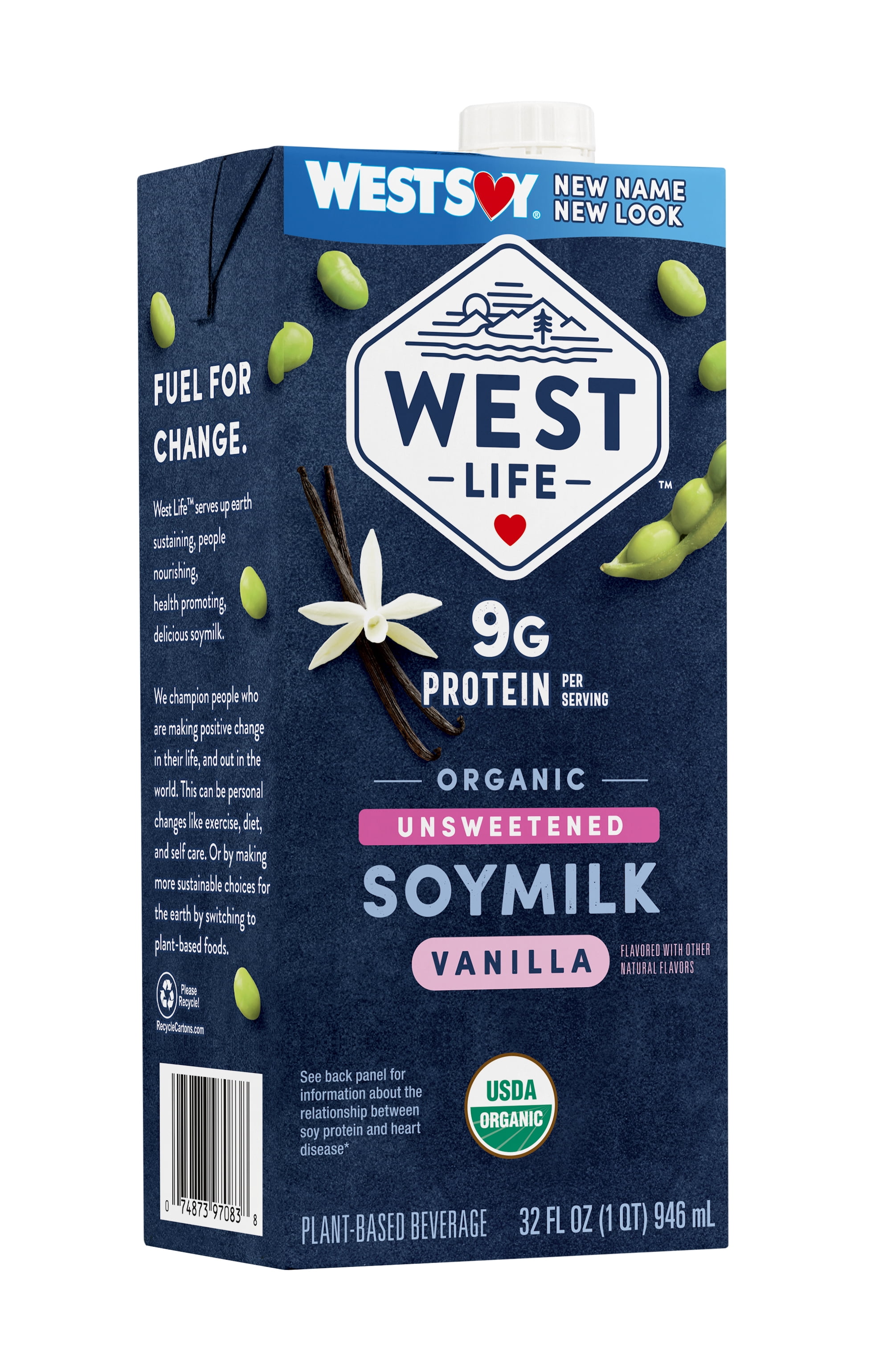 (4 pack) West Life Organic Unsweetened Vanilla Soymilk, Shelf-Stable, 32 fl oz