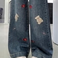 thumbnail image 4 of hengsof Fashionable Embroidered Flared Jeans for Girls, Stretchy Wide Leg Casual Jeans, Comfortable Everyday Jeans, Sizes 4-15 Years, 4 of 8
