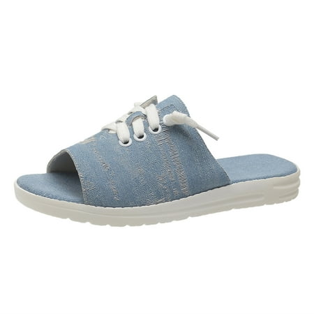 

Youmylove Women Slippers Beach Sandals Hollow Casual Slippers Flat Shoes Retro Sandals Denim Half Empty Slippers Comfort Cozy Leisure Daily Walking