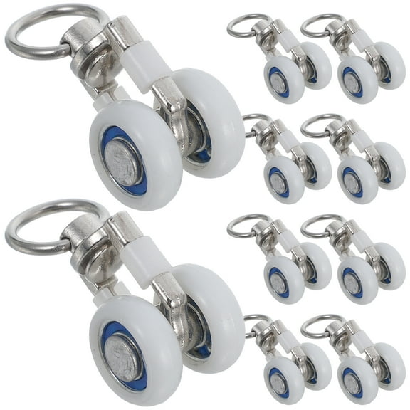 MRLESS 10pcs Metal Bearing Curtain Track Rollers Silent Sliding Gliders for Ceiling Mount Stainless Steel Hooks for Home and Office Window