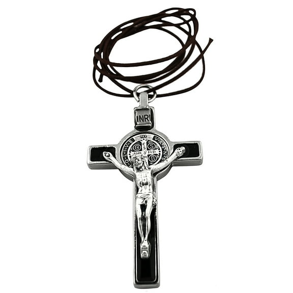 3" Silver-Tone St. Benedict Crucifix with Black Enamel