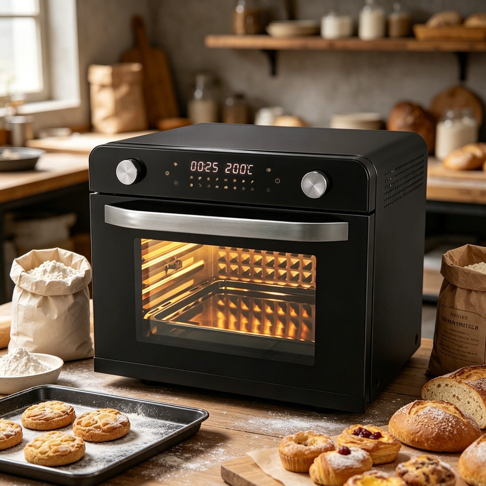 HIFOOD Dual Knob Countertop Air Fryer Toaster Oven, 30L Multi-Function Electric Convection Oven with Digital Display for Home Baking