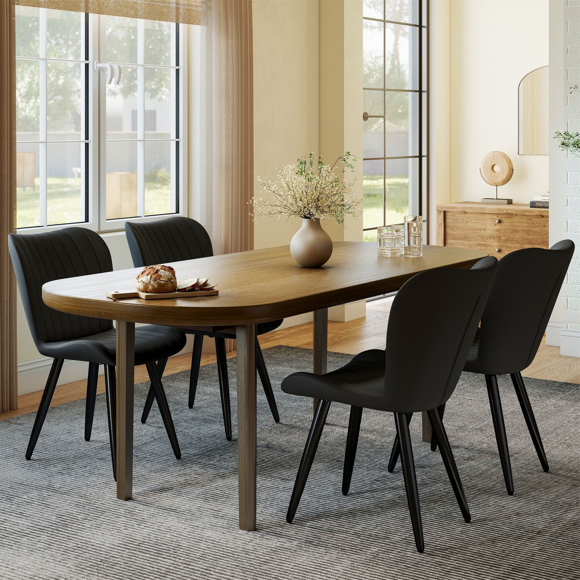 Alvantor Dining Chairs Set of 2 Upholstered Side Chairs with Thick Cushions & Metal Legs for Kitchen Living Room Black