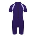 thumbnail image 2 of renvena Girls Kids One Piece Swimsuit Short Sleeves Rash Guard UPF 50+ with Front Zipper Closure Purple 10-12, 2 of 7