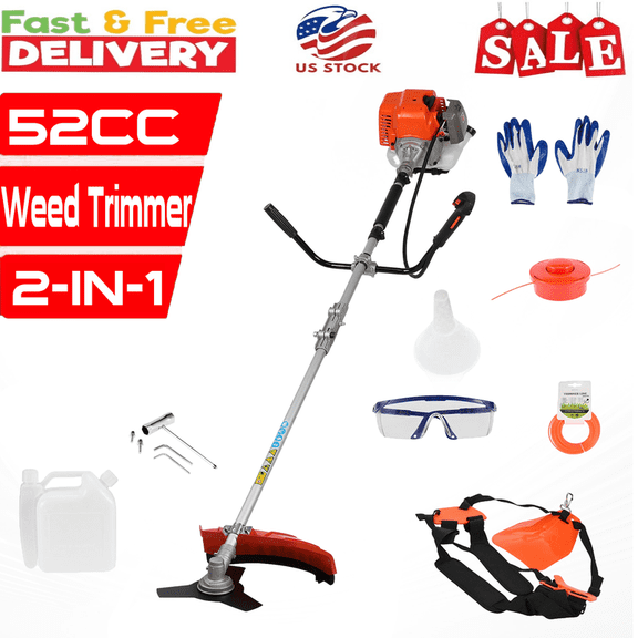 Floseru 52CC 2-Cycle Gas Weed Eater, 2 in 1 Weed Eater Gas Powered, Upgraded Gas Weed Wacker, 2.2KW/8500rpm & Multi Functional Gas String Trimmer Brush Cutter for Yard & Garden