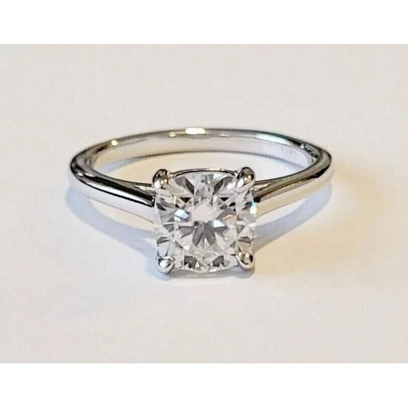 2 Ct Cushion Cut White Moissanite Solitaire Engagement Ring 14K White Gold Plated