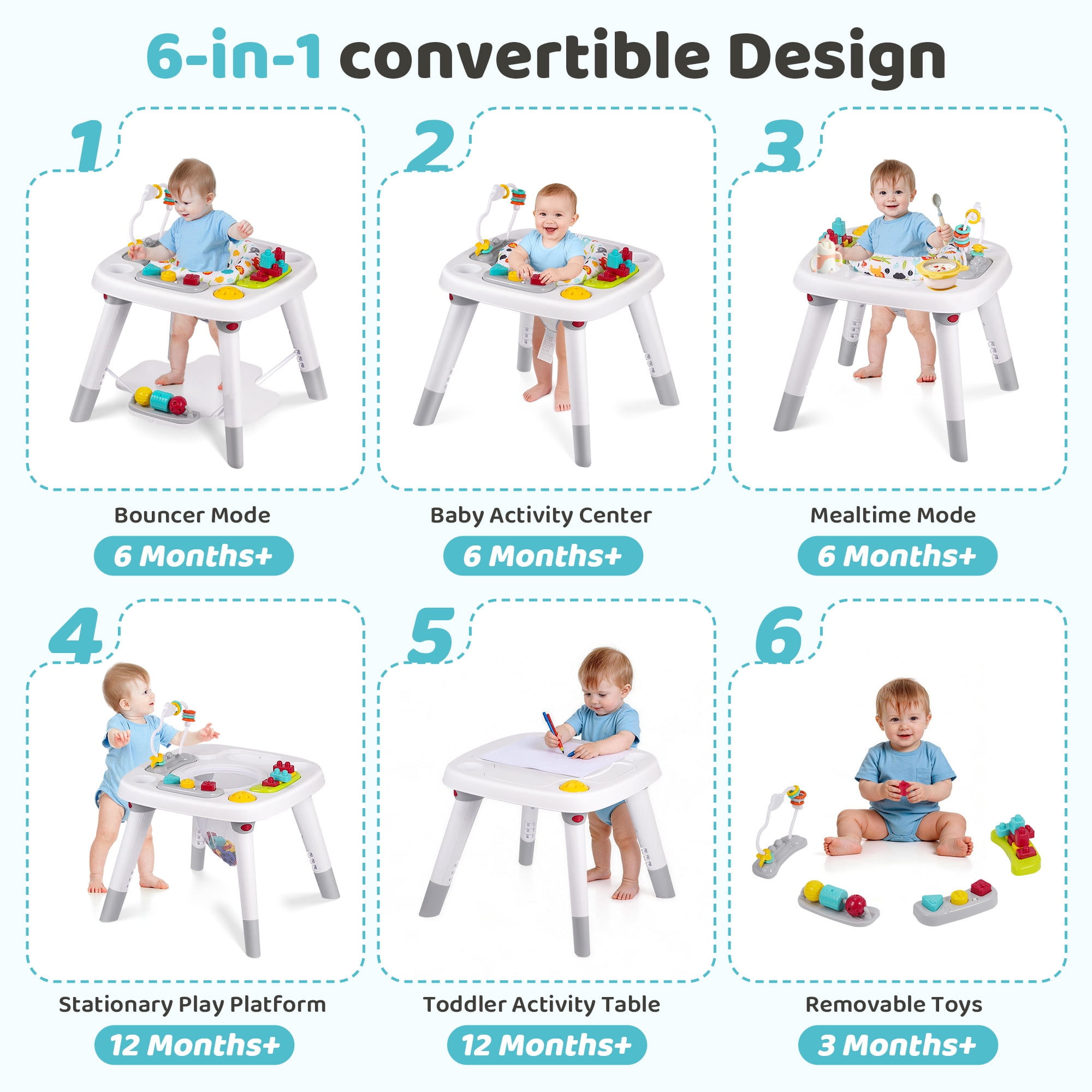 Babyeap 6-in-1 Baby Activity Center,Infant Activity Center Jumper with Detachable Toys and Music,6 Months +
