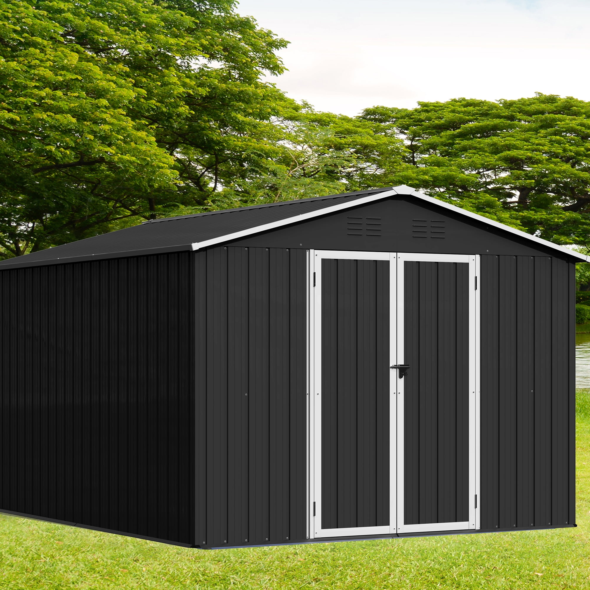 LZBEITEM 10 x 8 ft. Garden Tool Shed Outdoor Metal Storage Shed with Lockable Door for Backyard