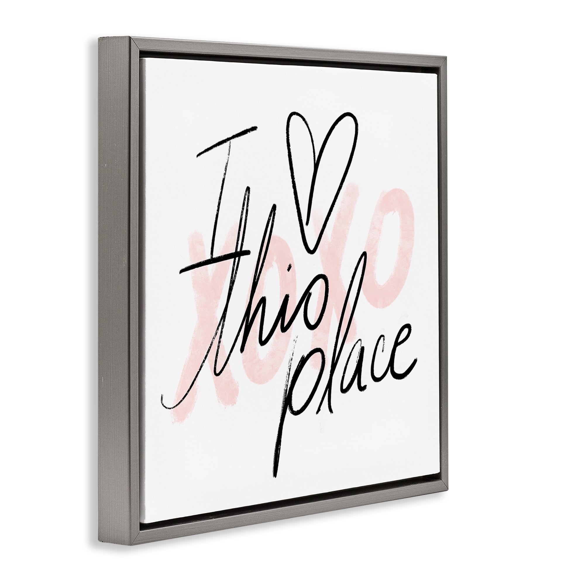 Stupell Industries Love This Place Xoxo Inspirational Painting Gray Floater Framed Canvas Art Print Wall Art, 18 x 18