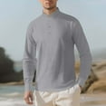 thumbnail image 2 of Bixock Casual Tops for Men,Button-Up for Men,Men Casual Tops Solid Color Linen Stand Collar Half Button Placket Long Sleeve Base Layer Tops, 2 of 5