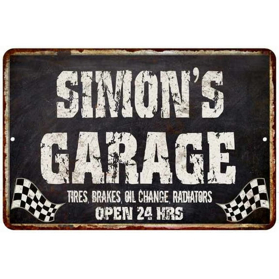 SIMON'S Garage Black Grunge Sign 8 x 12 High Gloss Metal 208120005229