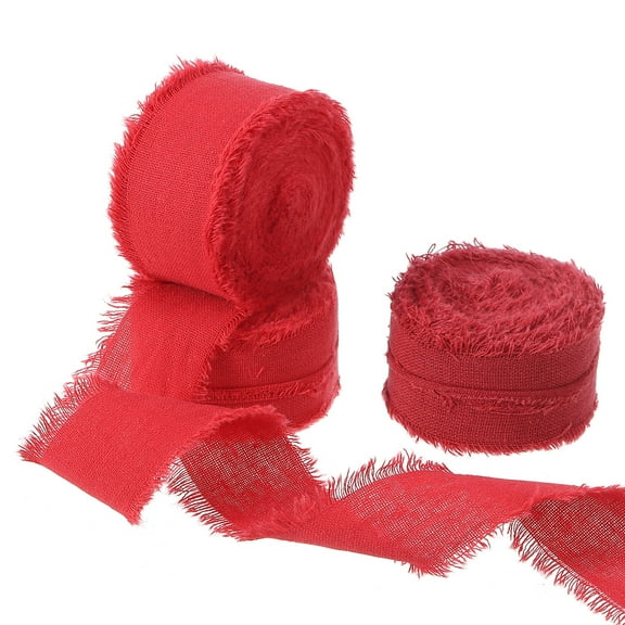 Uxcell Cotton Handmade Fringe Ribbon 1 Inch x 21 Yard Frayed Fringe Ribbons Burgundy/Red 3 Roll