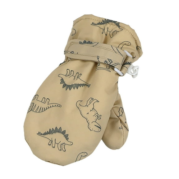 KPOPLK Girls Winter Ski Gloves Waterproof Outdoor Thicken Glove(4-6 Years,D33-Khaki)