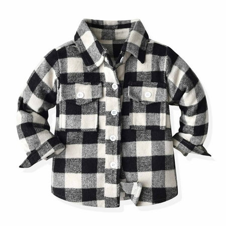 

Kids Baby Plaid Flannel Shirt Jacket Button Down Long Sleeve Shacket Cardigan Fall Clothes for Toddler Boys Girls Baby Clothes