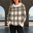 thumbnail image 2 of ZHYou Womens Plaid Fluffy Faux Fur Trim Sweater Long Sleeve Turtleneck Pullover with Cuff Accents, Warm Winter Checkered Tops,Sizes:S,M,L,XL,2XL,3XL, 2 of 6