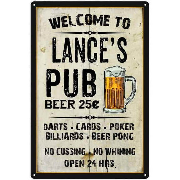 LANCE'S Pub Sign Vintage Man Cave Bar Wall Decor Gift 8x12 Metal 108120028248