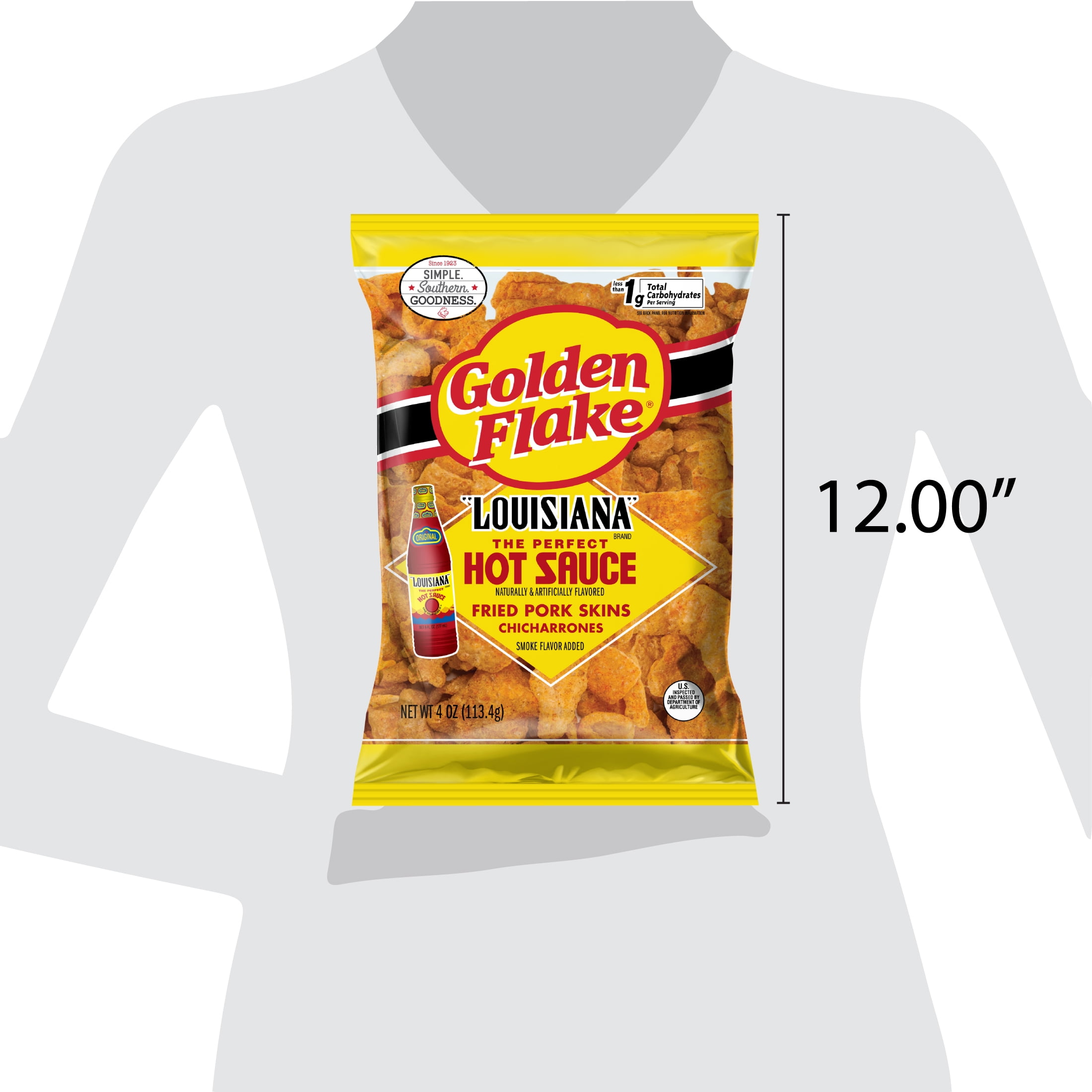 Golden Flake Louisiana Hot Sauce Fried Pork Skins, 4 oz Bag