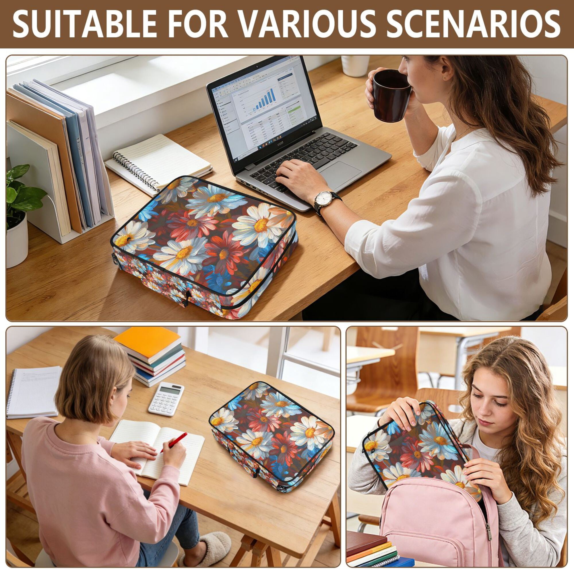 FORMRS Accordion File Folder A4 Size 7-Pocket Expanding Document Organizer Bag with 3 Ring Binder, Vibrant Floral