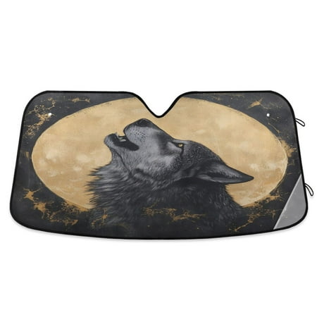 Car Sun Visor 55*27.6inch Windshield Sun Shield Car Sun Curtain Car Sun Shield Car Sun Insulation Suitable For Most Vehicles Gray Wolf under The Moon