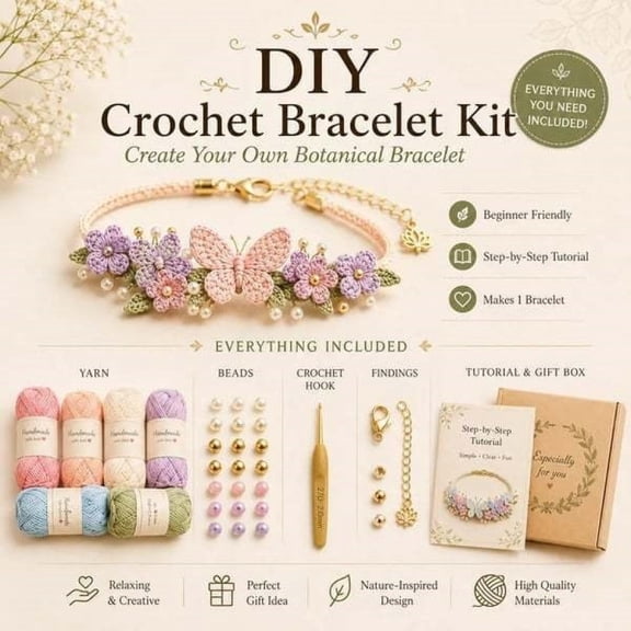 Pastoral Theme DIY Crochet Bracelet Kit, Handmade Jewelry Making Supplies for Beginners, Creative Craft Accessory Set
