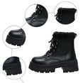 thumbnail image 5 of Rokment Winter Fuzzy Combat Boots for Women 2025 Fashion Leather Platform Chunky Heel Mid Calf Snow Ankle Booties, 5 of 8
