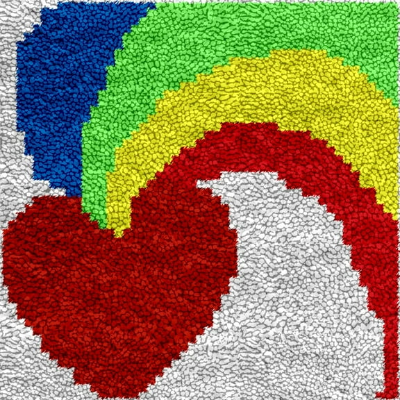 Latch Hook kits Little Rug for Kids Heart-shape with Rainbow Color Printed Canvas DIY Handmade Carpet Crochet Yarn Embroidery Needlework Hook Latch Kit Rug Cover Children Handicraft 20x20cm